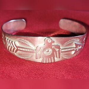 Unique Antique Mexican Eagle Arrow Cuff Silver Bracelet